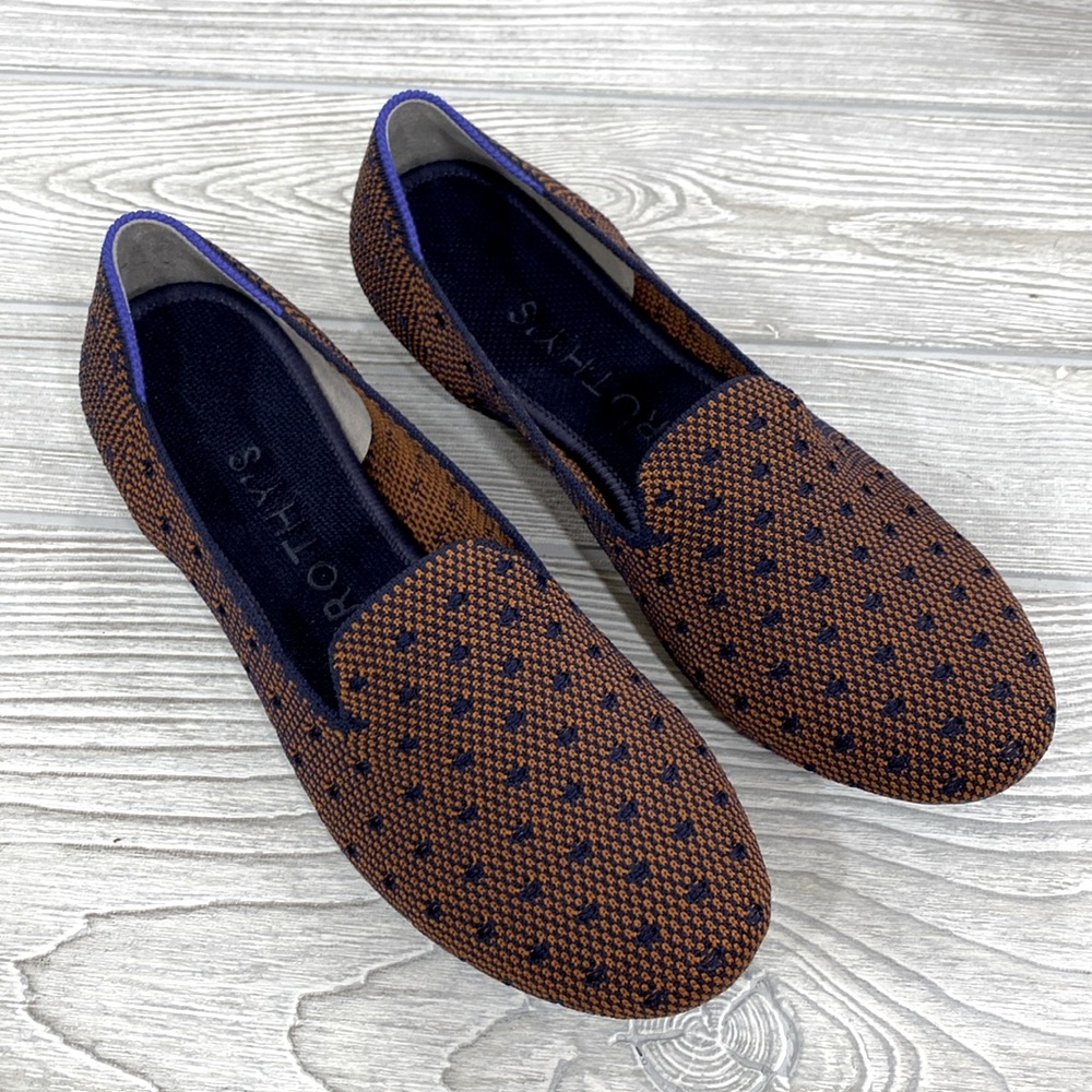 Rothy’s Sienna Dot Loafers Navy and Brown - sz 8